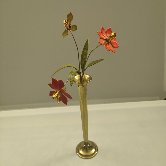 Seymour Mann 1977 Brass Metal 8.5" Red Flower Bud Vase - Picture 4 of 5